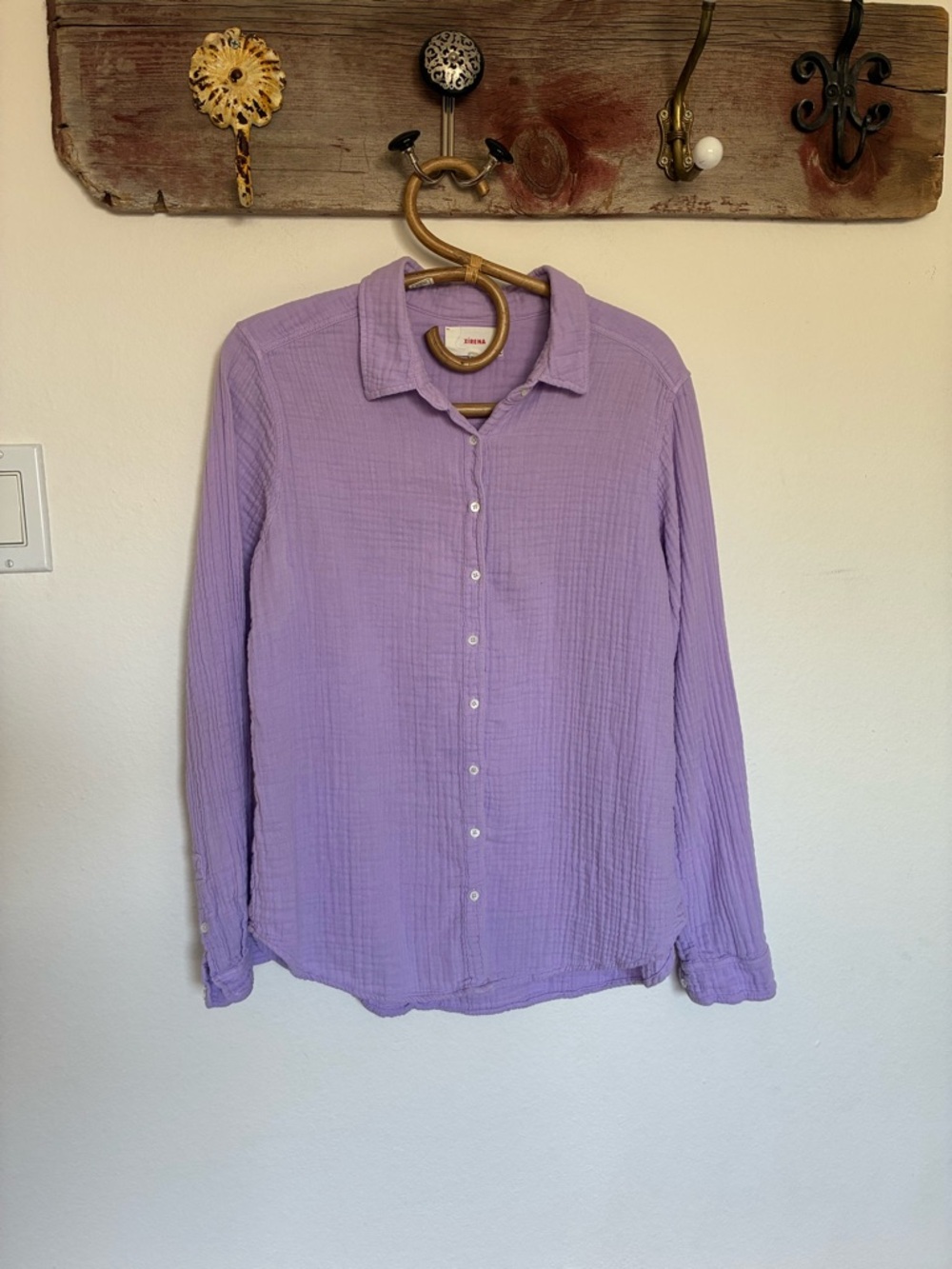 XiRENA Lavender Purple Gauzy Cotton Button-Down Shirt Womens Size Medium